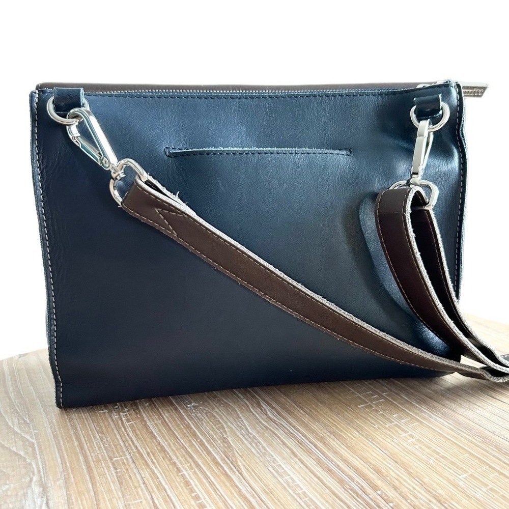 Hammitt Joe Tri-Color Leather Crossbody Bag Brown Tan Navy Red Lining - Picture 3 of 12